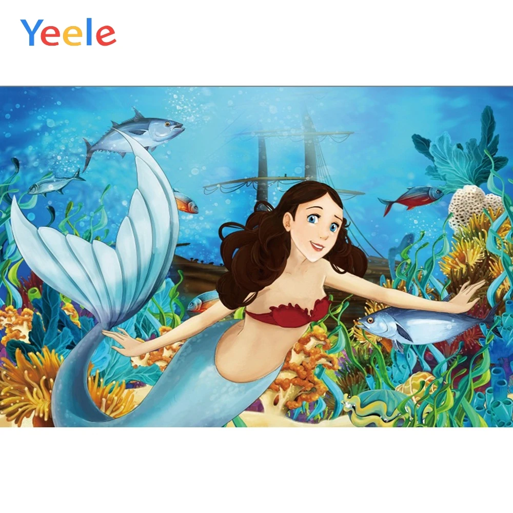 

Yeele Cartoon Mermaid Coral Baby Girls Portrait Photography Background Customized Photographic Backdrops For Photo Studio