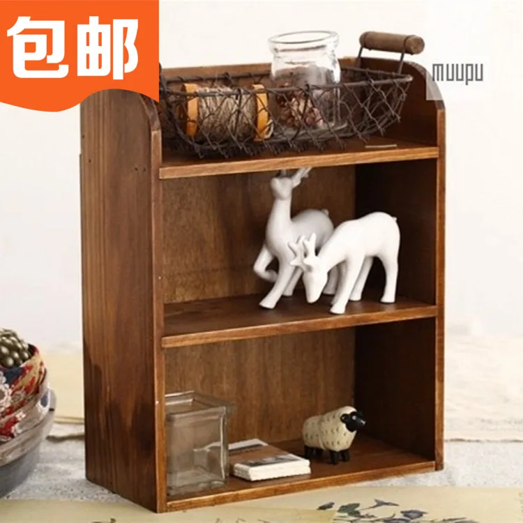 Zakka Desktop Three Layer Storage Cabinet Wood Wall Cosmetic Shelf