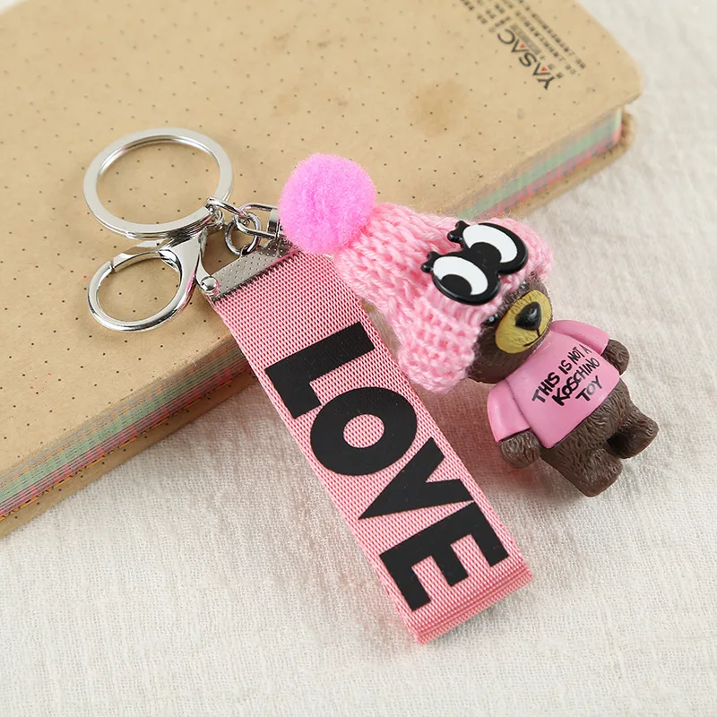 

2019 Teddy Bear Key Chains Women Cute Bear Love Ribbon Keychain Key Rings Fashion Bag Car Charms Jewelry For Valentines Day Gift