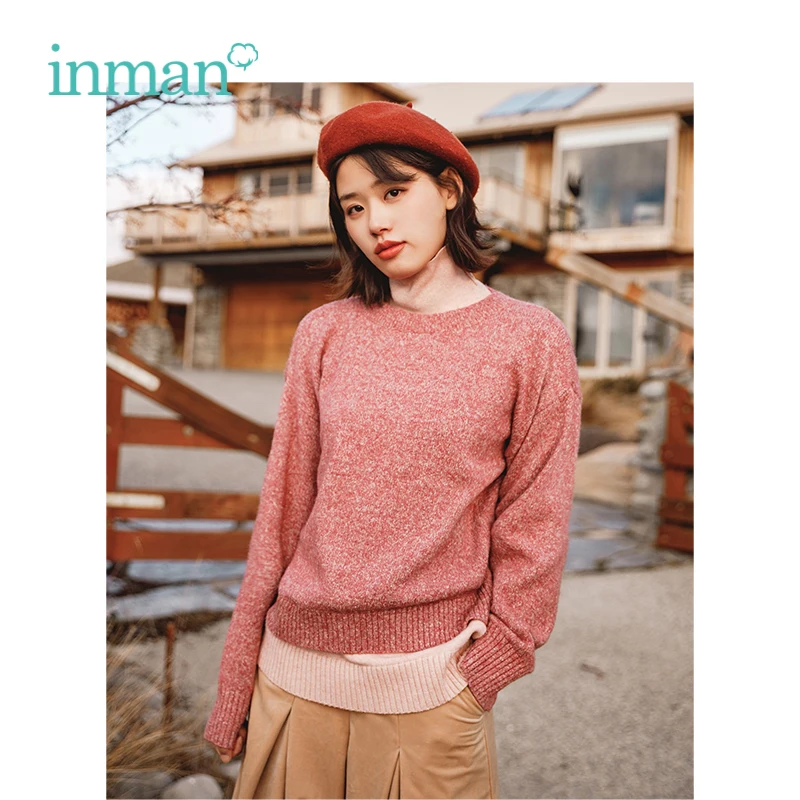 

INMAN Winter New Arrival Female High Collar Warm Korean Fake Two-piece Suit Pullover Sweater
