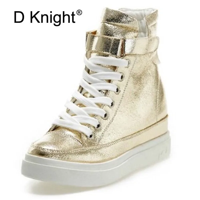 

Women Ankle Boots Spring Autumn New High-top Sneakers Women's Shoes Korean Casual Height Increasing Women Platform Shoes Gold