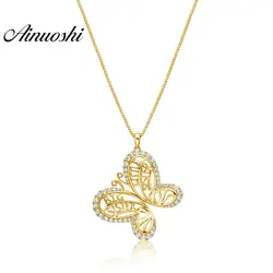 AINUOSHI 10 К Solid Желтое золото подвеска Vivid Butterfly подвеска SONA Diamond женское золото ювелирные подарки для друзей раздельный кулон