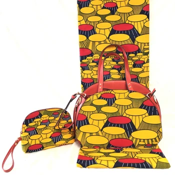 

3pcs/sets African Ankara 100%cotton yellow color wax print fabric match women big handbag purse sets hottest 6yards/lot J96-6