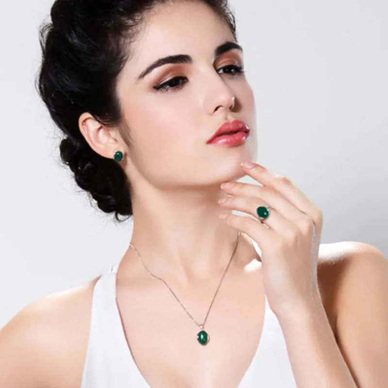 Натуральная чистый Серебро 925 пробы серьги стержня для Для женщин Jewelry зеленый