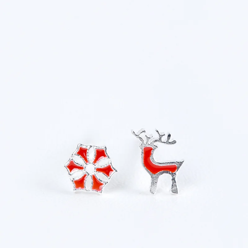 snowflake elk red earrings 100% 925 Sterling silver Jewelry fashion Hypoallergenic Stud earrings for women gift