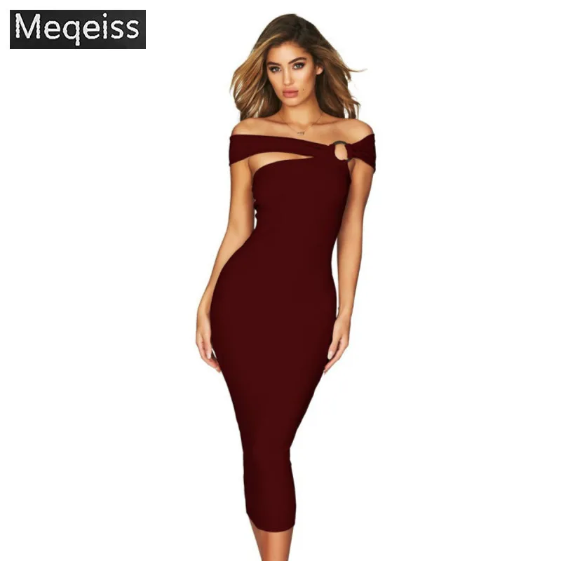 

2019 New Women Bandage Dress Vestidos Verano Summer Celebrity Party Dress Off the Shoulder Hollow Out Club Dress wholesale