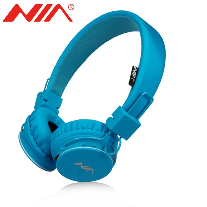 NIA X2 беспроводной и проводной оголовье на ухо наушники Hi-Fi стерео звук многофункциональная Поддержка FM SD карты - Цвет: Blue