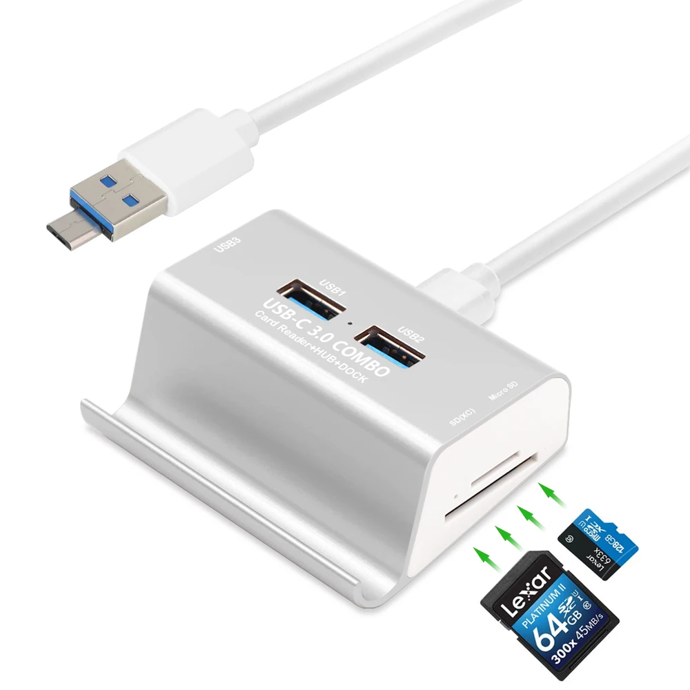 2 в 1 3 порта USB 3,0 концентратор Micro USB OTG концентратор мульти разветвитель с SD TF кард-ридером+ 1 м кабель для Macbook ПК ноутбук держатель телефона