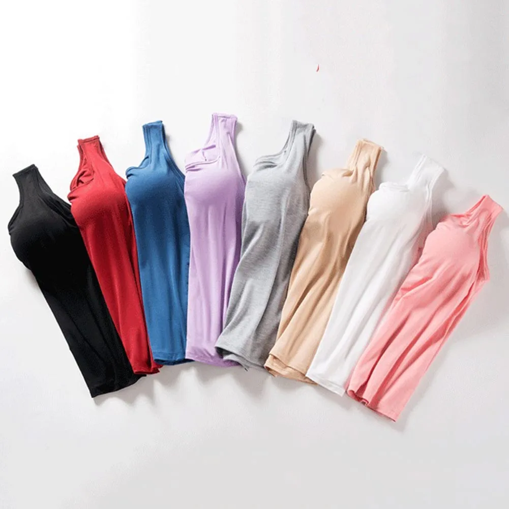 

New Padded Bra Tank Top Women Modal Spaghetti Solid Cami Top Vest Female Camisole With Built In Bra 2019 Fitness Clothing