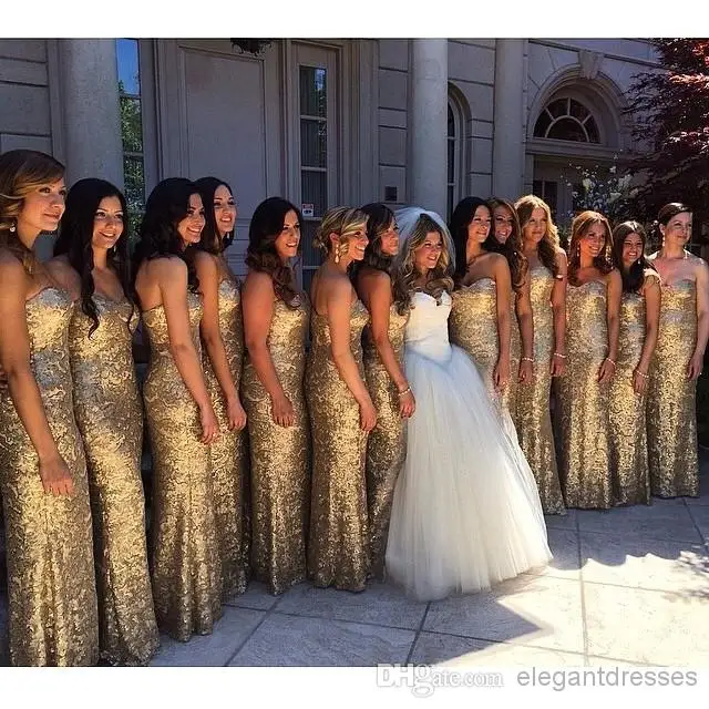 Hot 2016 Elegant Strapless Gold Long Bridesmaid Dresses Sequins Hot 2016 Elegant Strapless Gold Long Bridesmaid Dresses Sequins A Line Prom Dress Party Gowns Vestido De Festa C41 In From