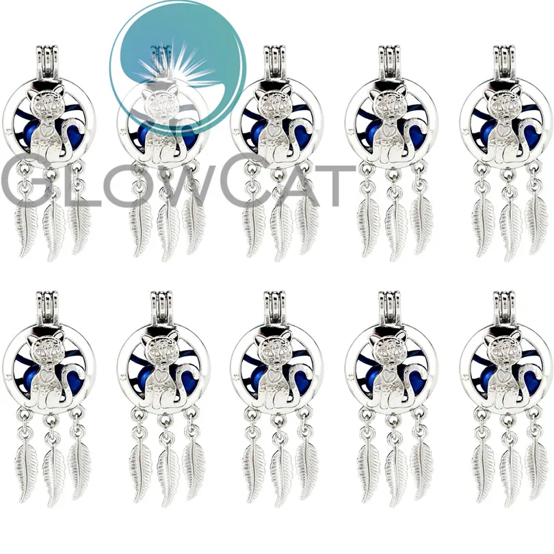 10X K783 Dream Catcher Elegant Cat Beads Cage Locket Pendant Essential Oil Diffuser Stone Pearl Jewelry Making | Украшения и