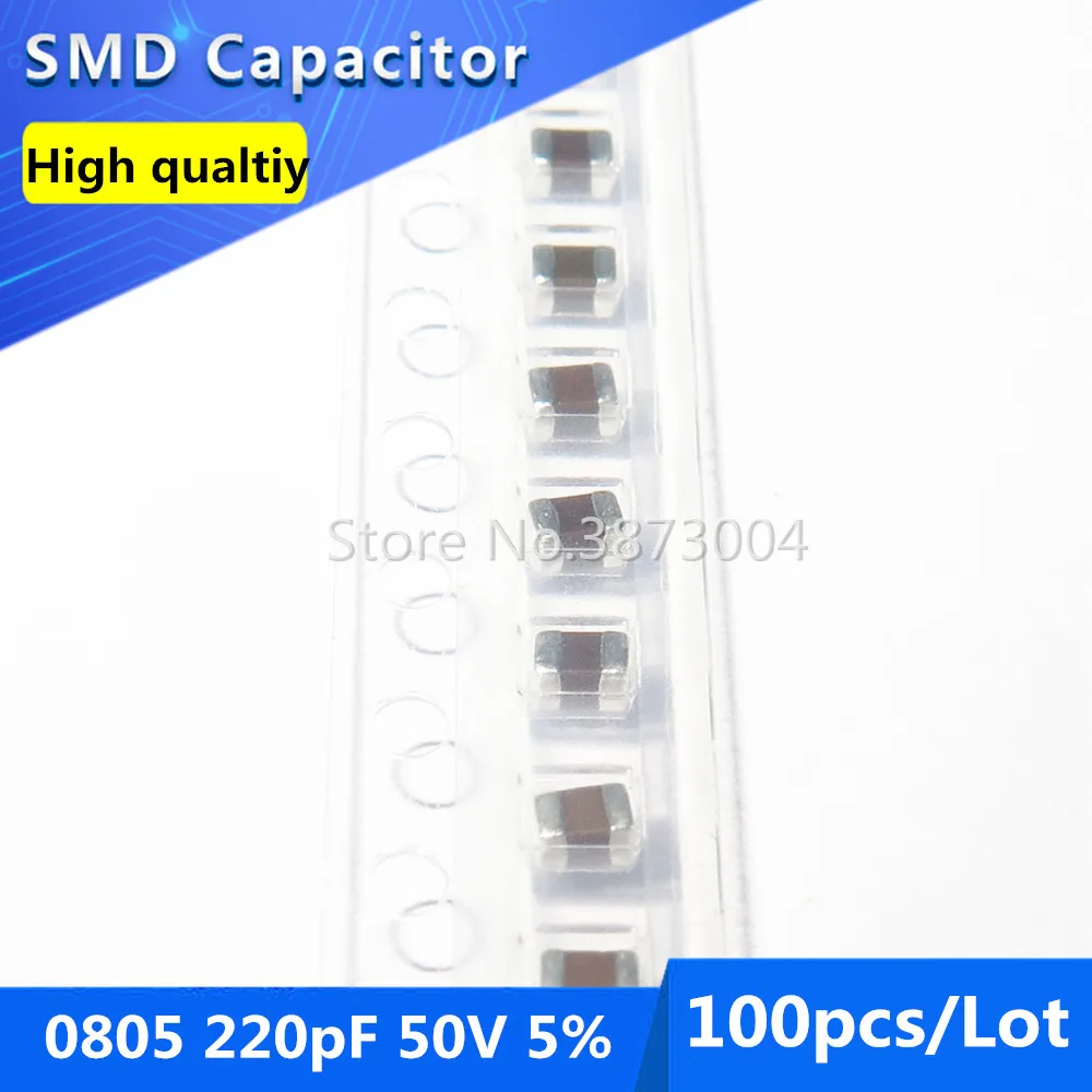 

100pcs SMD Thick Film Chip Multilayer Ceramic Capacitor 0805 220PF 50V COG/NPO 5%