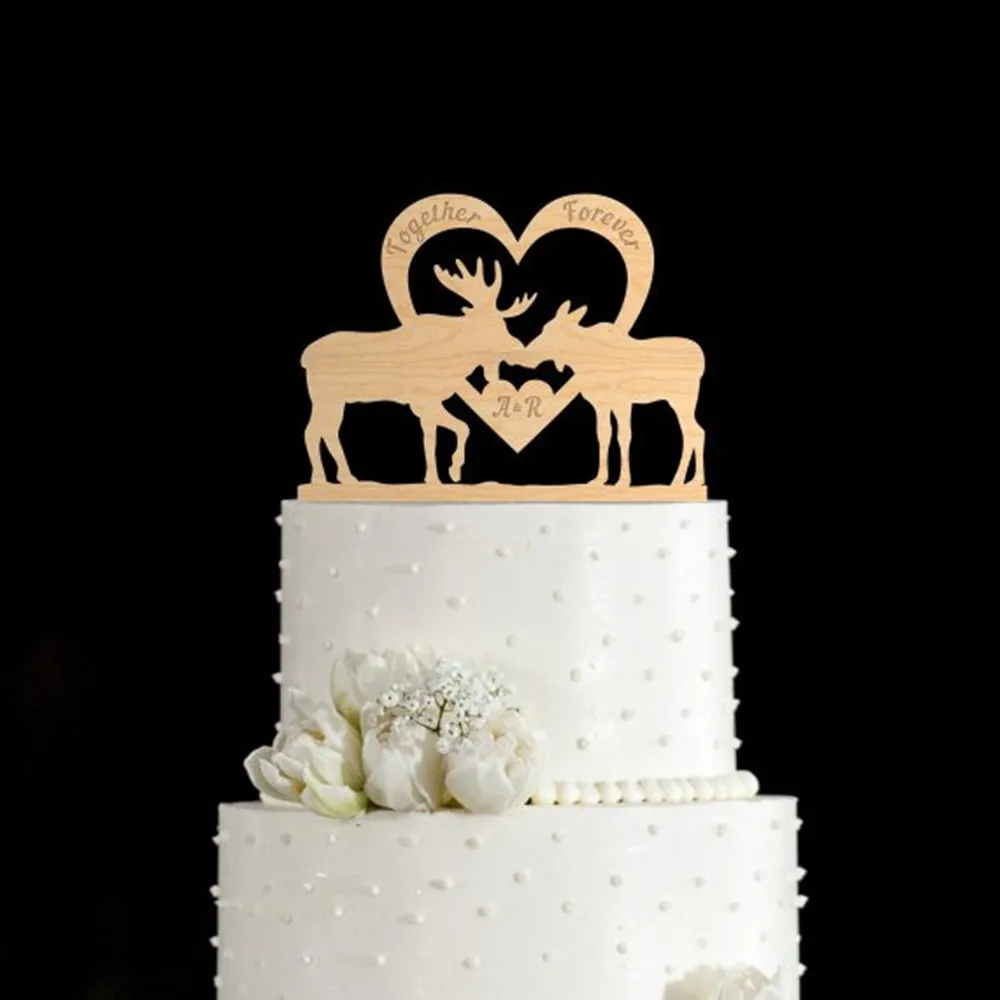 

Moose Wooden Cake Topper Personalized Moose with Heart Wedding Wood Cake Topper Customized Wooden Cake Topper for Wedding