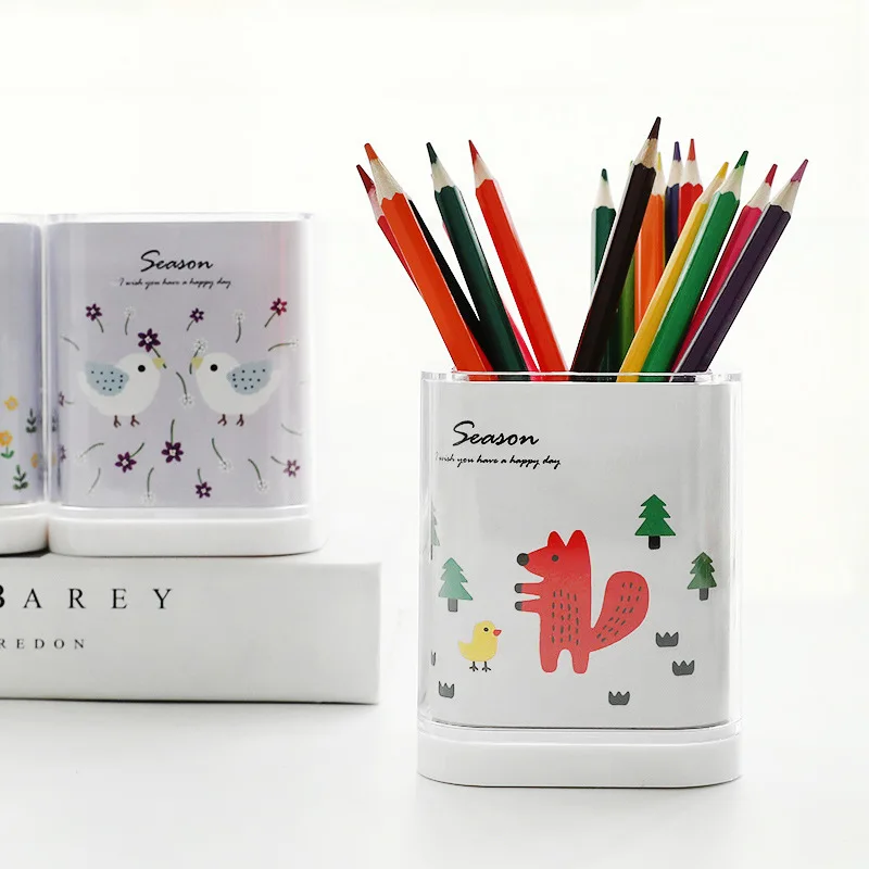 

1pcs Stationery Design Double Acrylic Square Pen Cleaner Student Desk Storage Box