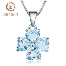 GEM'S bale 3.83Ct doğal Sky Blue Topaz taş kolye 925 ayar gümüş yonca kolye kadınlar için güzel takı