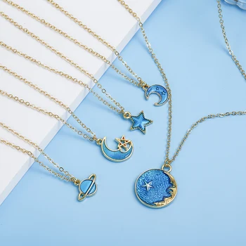 

Fashion Choker Necklace Cartoon Enamel Star Moon Planet Pendant Chain Necklaces for Women Gifts Collares Collier Ketting Jewelry