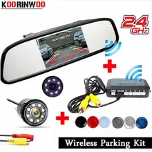Koorinwoo 2019 Wireless Sensore di parcheggio Radar sistema di Assistenza Kit Parktronic 4.3 Monitor Dello Specchio Retrovisore Della Macchina Fotografica Adattatore Sensore