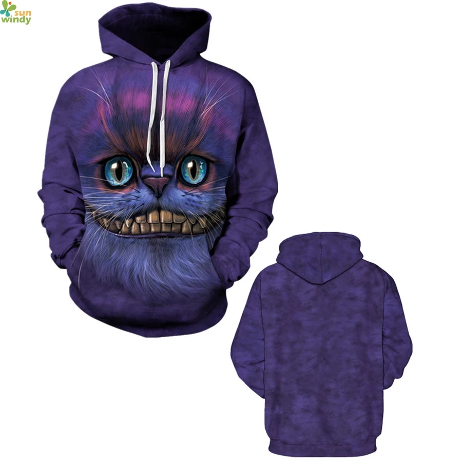 Purple Grin Cheshire Cat Sweatshirts Women Winter Loose Skateboard