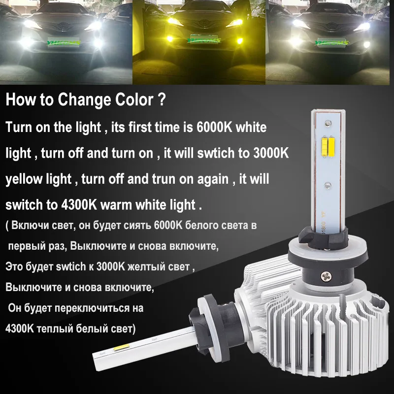 YHKOMS Авто Противо-Туманная фара H11 H7 9005 9006 H1 H3 880 881 H27 H8 3000 K 6000 K 4300 K светодиодный фар автомобиля 80 Вт 8000LM белый желтый свет