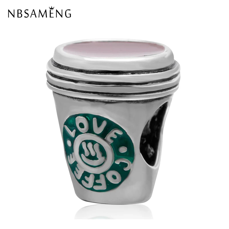 

2018 Authentic S925 Sterling Silver Bead Love Coffee Cup Green Enamel Beads Charm Fit Pandora Bracelets Women DIY Jewelry Gift