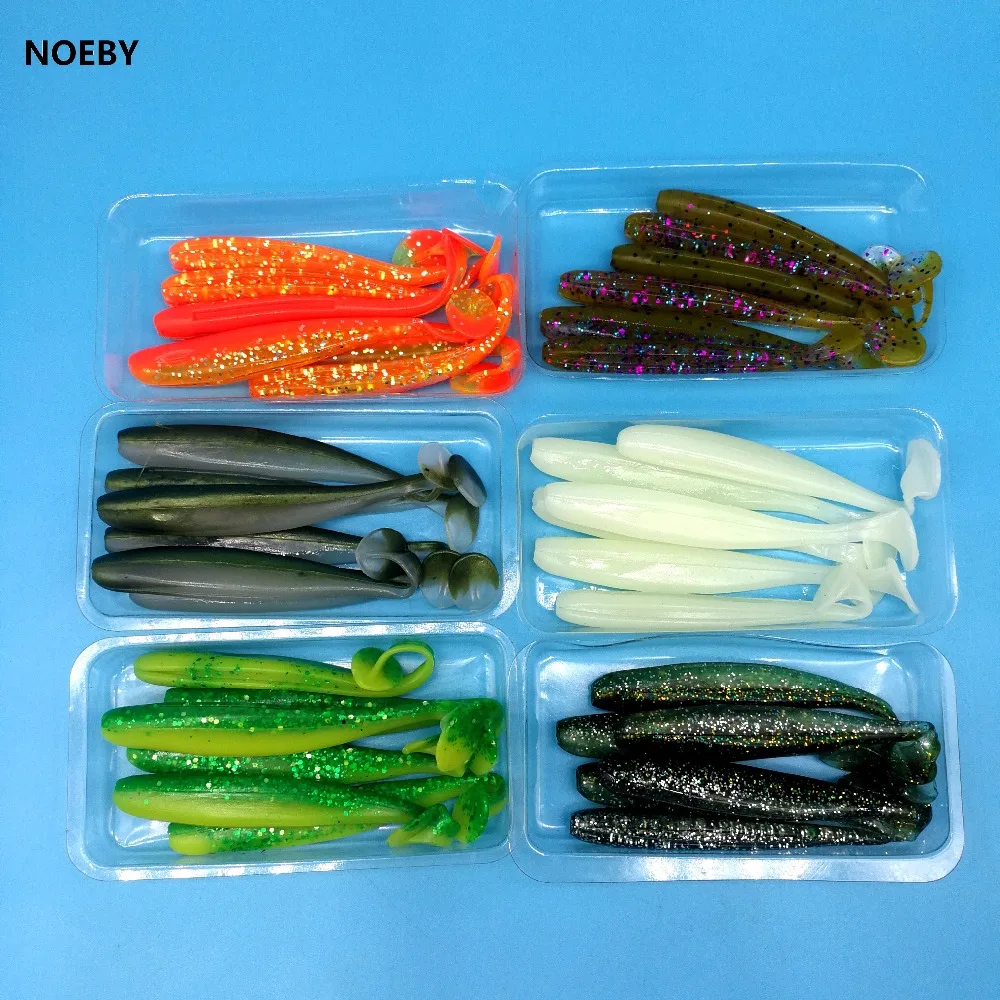 NOEBY 36 шт./лот S3118 рыболовная Мягкая приманка 4 5 г/9 см 10 цветов Т-образный хвост