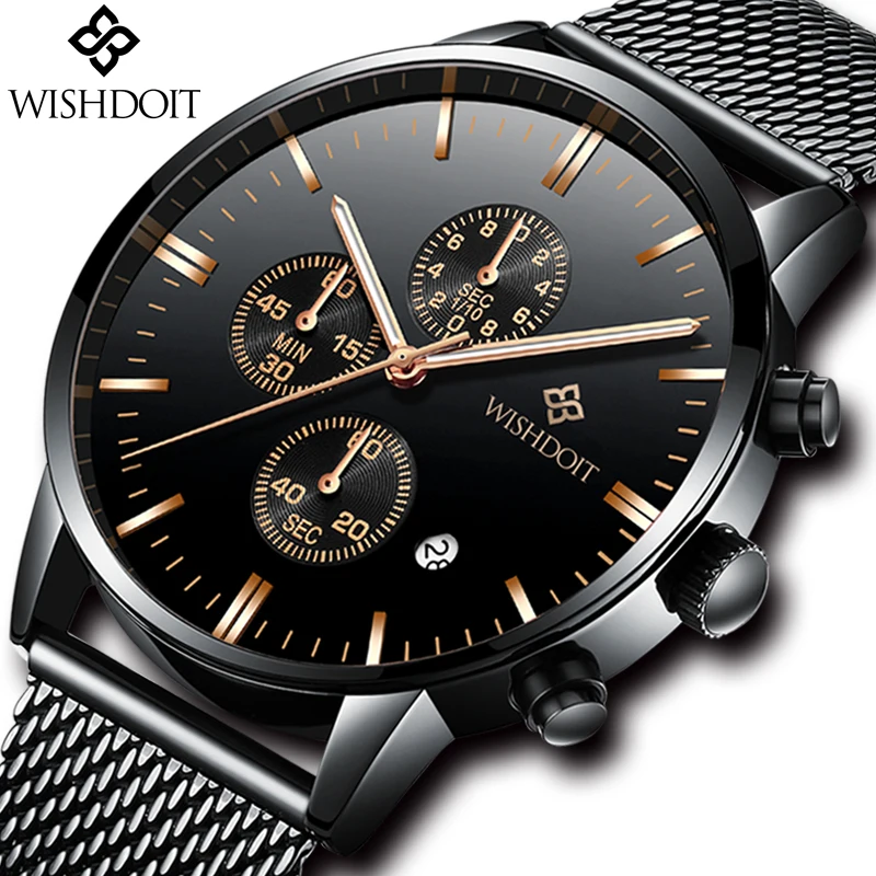 

Relogio Masculino Mens Watches WISHDOIT Top Brand Luxury Mens Casual Quartz Watch Men Ultra-Thin Waterproof Business Wristwatch