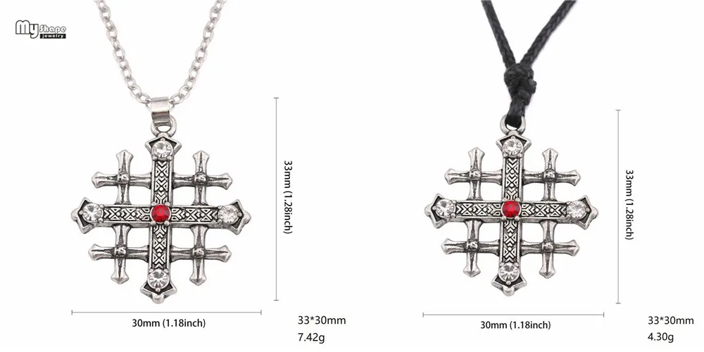 Мой Форма Иерусалимский крест средневековый Цепочки и ожерелья красный кристалл кулон колье христианский Винтаж заявление Цепочки и ожерелья s