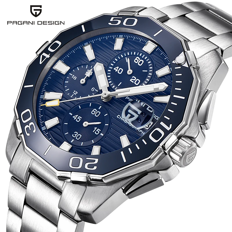 

PAGANI DESIGN Military Watch Men Top Luxury Chronograph Stainless Steel Quartz Wristwatches 30M Water Resistant Clock Male Gifts