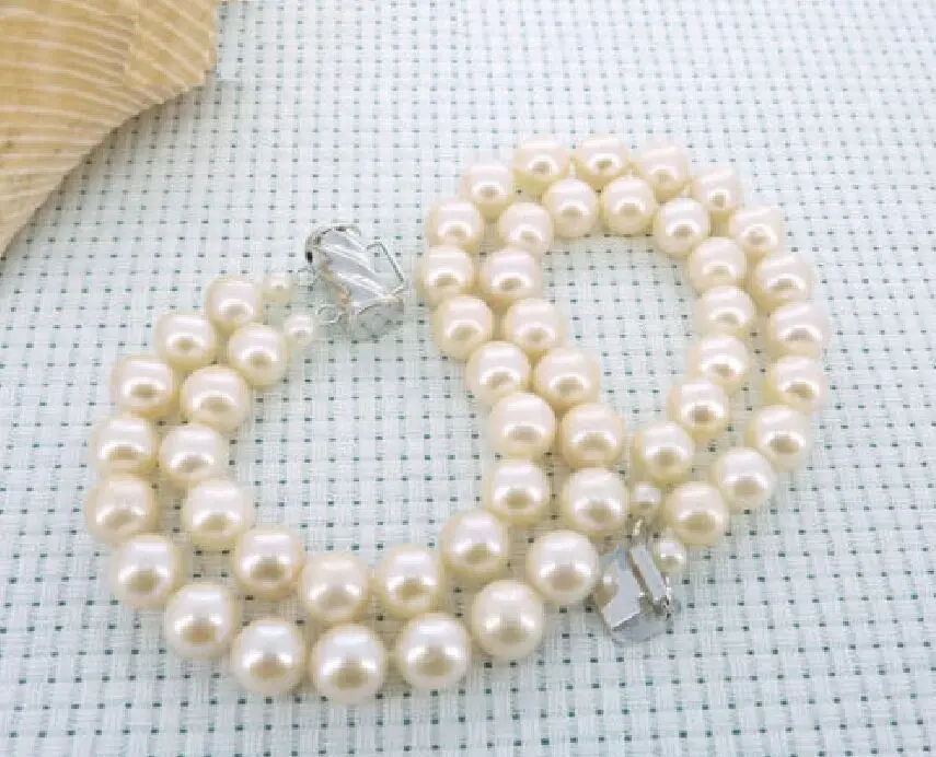 

shipping beautiful 2 row natural 9-10mm akoya white pearl bracelet c 5.25