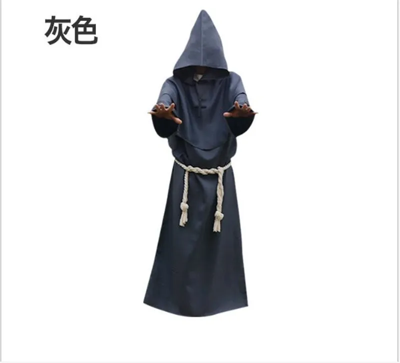 Cosplay Costumes Men Monk Robe Halloween Mysterious Ancient Medieval Dress Monk Cosplay Suit Witch Costume Priest COS Clothing halloween looks