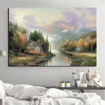 

Thomas Kinkade Small River Canvas Painting Print Living Room Home Decoration Artwork Modern Wall Art Oil Painting Poster Picture