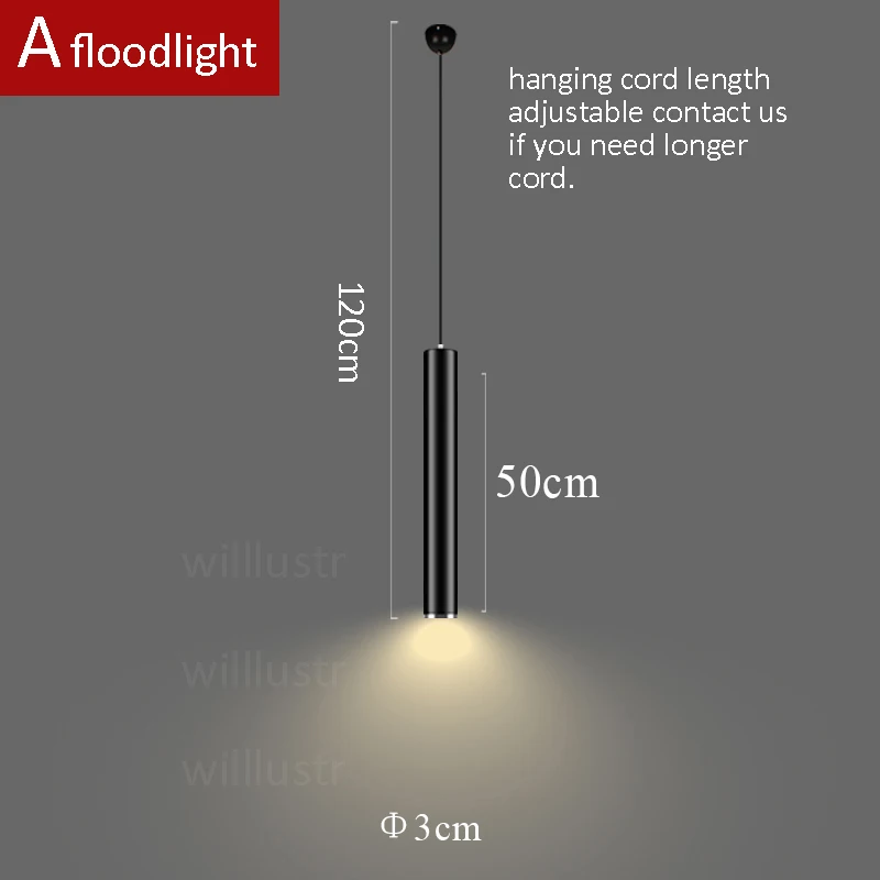 Современный светодиодный подвесной светильник алюминиевый подвесной светильник ing висячий цилиндр лампы Черный Белый трубчатый светильник минималистичный роскошный светильник s - Цвет корпуса: floodlight 50cm
