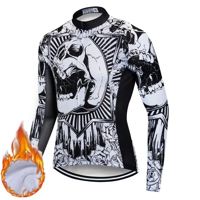 Зимний Череп Велоспорт Джерси с длинным рукавом мужская одежда для горного велосипеда ветрозащитный Теплый спортивный велосипед Джерси дорожный цикл одежда - Цвет: Color 9