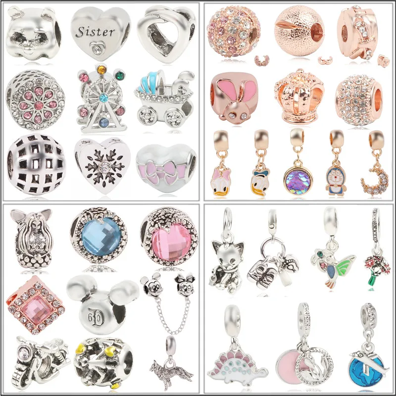 

2019 New Original Sliver Plated Bead Mickey Moon Fairytale Dumbo Love Charm Fit Pandora Bracelet Necklace DIY Women Jewelry Gift