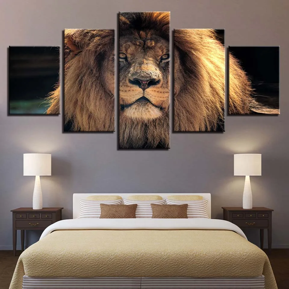 Canvas Painting Wall Art Home Decoration Modular 5 Panel Animal Lion For Living Room Modern HD Print Poster Pictures Frame