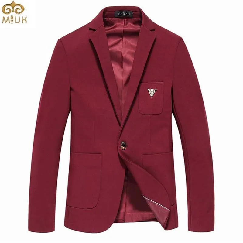 MIUK Plus Size Cotton Wine Red Blazer Men 5XL 6XL Solid Slim Fit Veste Homme Casual Business