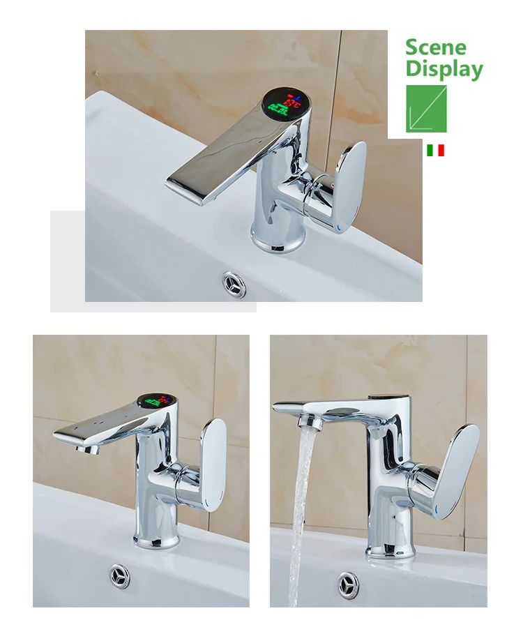 BAKALA/Ванная комната светодиодный цифровой смеситель воды Мощность смеситель. Твердый латунный хромированный кран с закаленным дисплеем умный кран