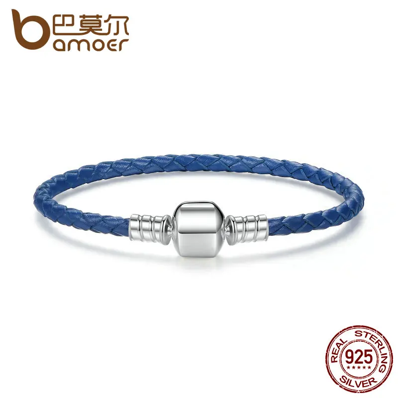 Online BAMOER Original Plata de Ley 925 venta al por mayor 4 pulseras de cadena de serpiente de cuero genuino para mujer joyería fina PAS908