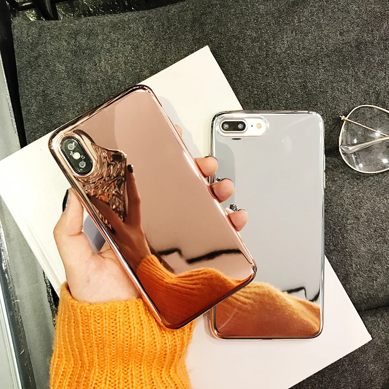 

Luxury Plating Mirror Phone Case For iphone 7 Case Silicon X Xs Max XR Soft TPU Cases For iphone XS 6 8 Back Glossy Mirror Cover
