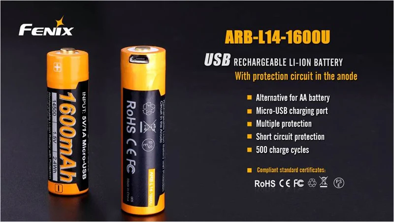 Заводская цена Fenix ARB-L14-1600U 1600mAh USB литий-ионная аккумуляторная батарея с защитой от короткого замыкания - Цвет: 2 Units