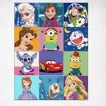 

Framed cute cartoon canvas pictures DIY Painting By Numbers Kids Image HandPainted Unique For Children gift home decor 20x20cm