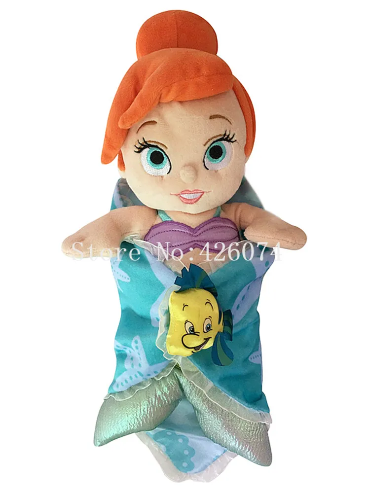 New The Little Mermaid Ariel Princess Babies in a Blanket Plush 28CM