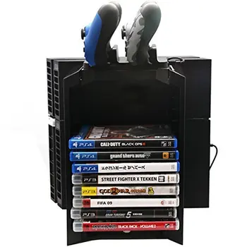 

Multifunctional Disk Storage Holder Tower with Controller Charger Dock Station With Micro USB Cable For PS4 Game Controller