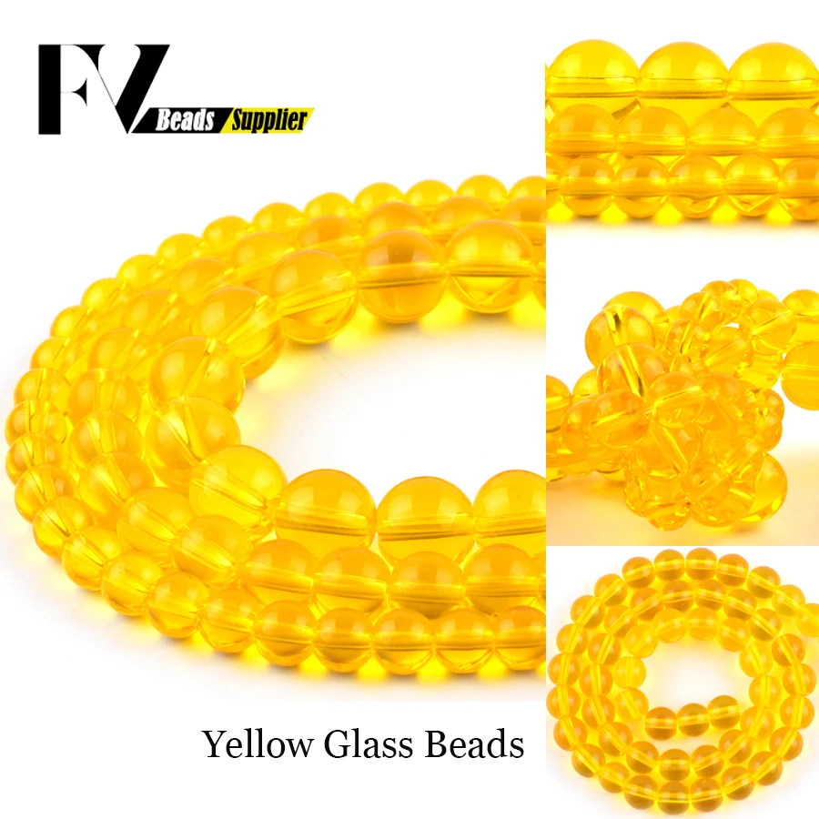 

Smooth Yellow Glass Round Loose Beads for Jewelry Making 4mm-12mm Ball Beads Diy Women Bracelets Necklace Accessories 15"