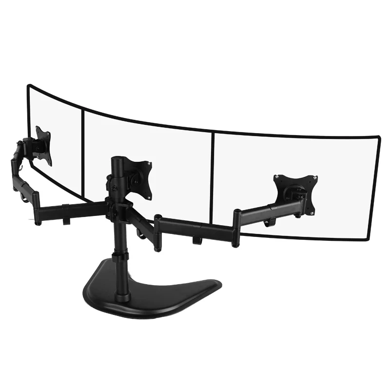 steel triple monitor 27inch lcd tv table mount three monitor desk