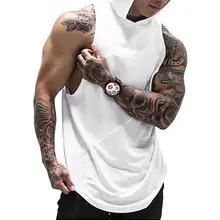 Спортивные Для мужчин без рукавов однотонная майка с круглым вырезом в стиле пэчворк с капюшоном быстро сохнут мышцы летние свободные мужской жилет