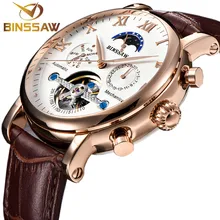 BINSSAW Men Automatic Mechanical Tourbillon Watch Fashion luxury brand Leather calendar Steel Sports Watches Relogio Masculino guanqin new fashion automatic watch top brand luxury mechanical watches men energy display leather calendar waterproof men watch