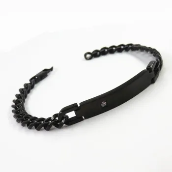 

Black Color Chain Bracelet With Rhinestone Blank ID Bar Bracelet DIY Logo Gift Jewelry For Man & Women