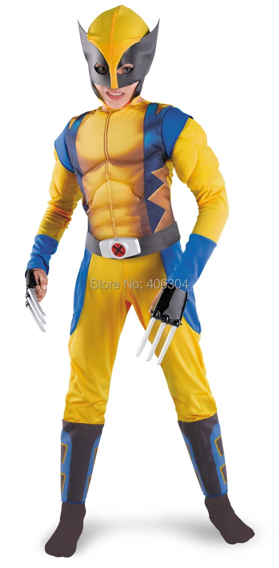 

Children boy Halloween cosplay avengers costume wolverine full set muscle party clothes mask claws jumpsuit for kid