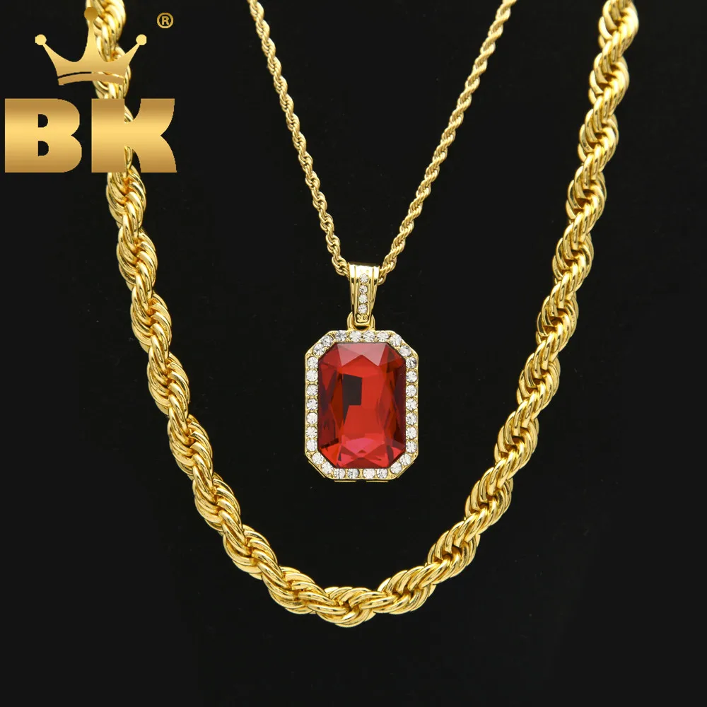 

10mm Rope Chain With Mini Gem Crystal Pendant Necklace Hiphop Gold Chains For Men Fashion Jewelry wholesale Drop Shipping